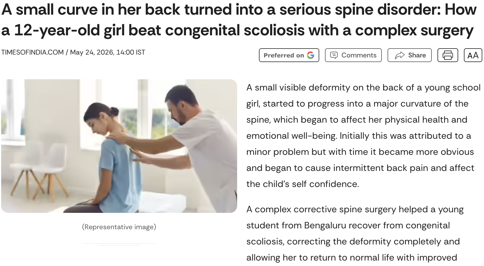 A small curve in her back turned into a serious spine disorder